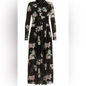 All Saints black white green floral midi dress. Excellent condition!